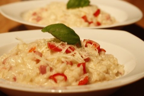 Winterse risotto met spekjes en paprika