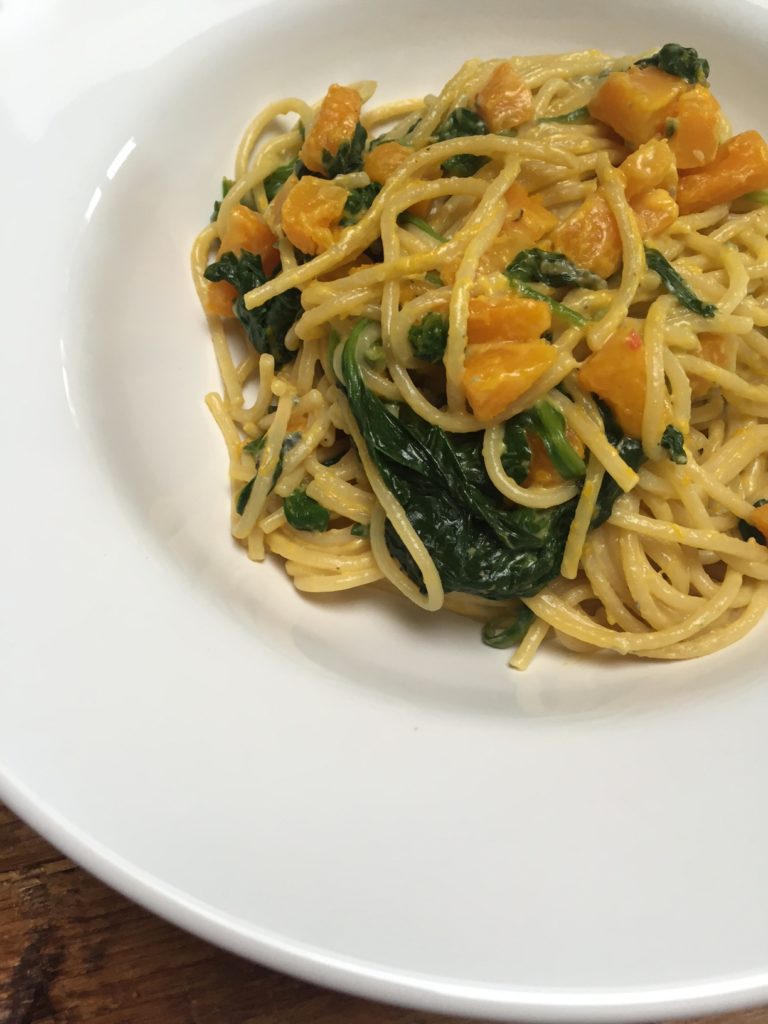 Spaghetti met pompoen en spinazie recept van foodblog Foodinista