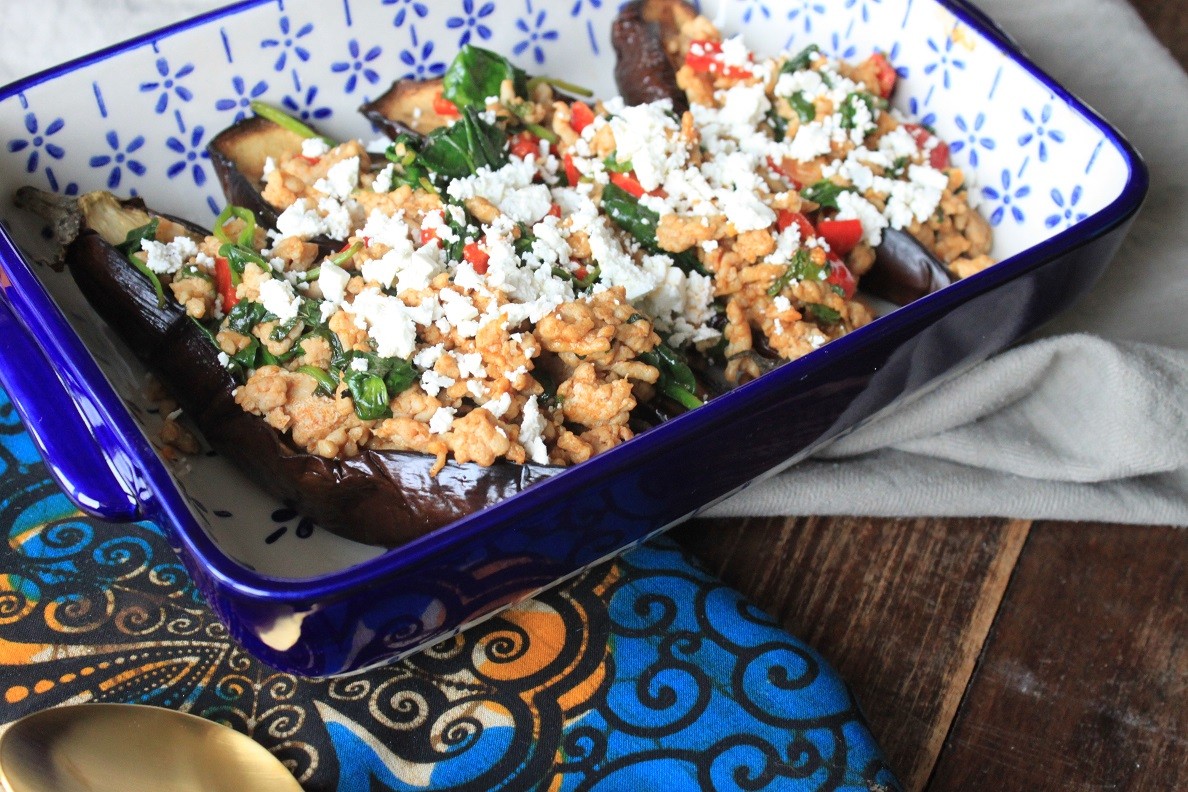 Ovenschotel recept gevulde aubergines met kipgehakt en feta van Foodblog Foodinista