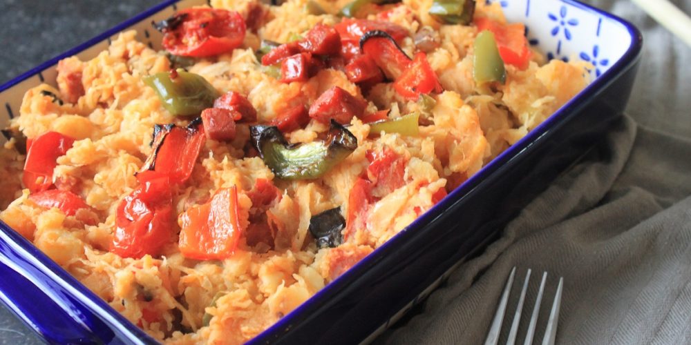 Recept zuurkoolstamppot met chorizo en gegrilde paprika en tomaat van Foodblog Foodinista