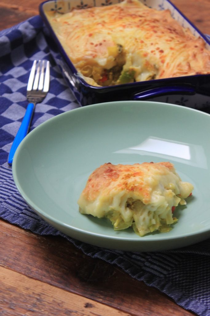 Ovenschotel prei en kerrie met gehakt en aardappelpuree - koken zonder pakjes en zakjes - recept van Foodblog Foodinista