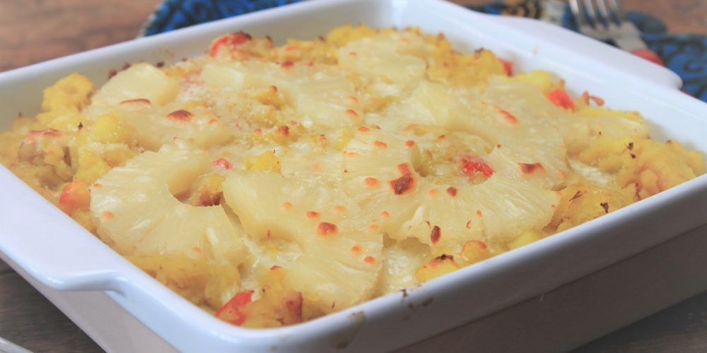 Ovenschotel recept Zuurkoolstamppot Hawaii met ananas, kokos en paprika recept van Foodblog Foodinista