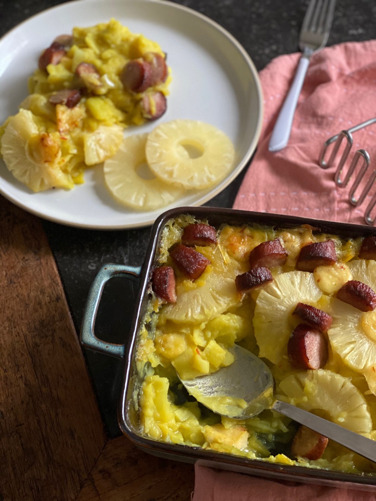Preistamppot recept met ananas, chilikaas en rookworst - Foodblog Foodinista