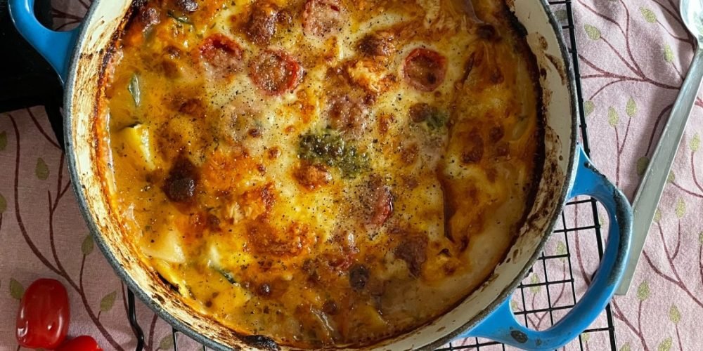 Lasagne pesto tomaat uit de stoofpan - éénpans recept lasagne - Foodblog Foodinista